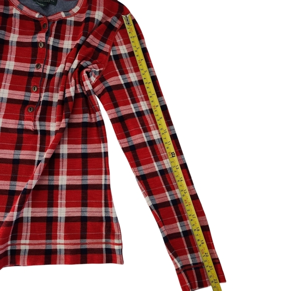 LAUREN JEANS CO. red plaid henley top small - Picture 9 of 10